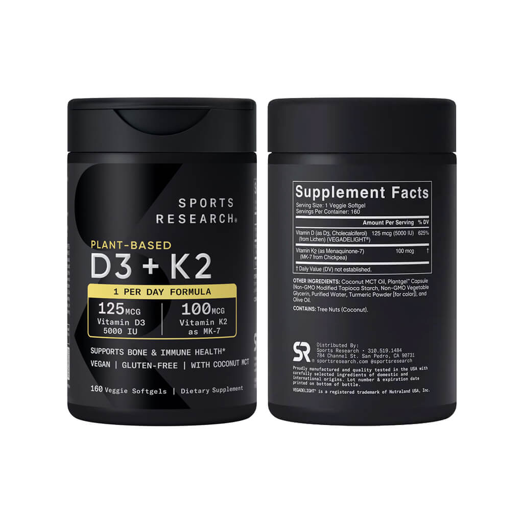 Viên Uống Sports Research Plant-Based D3 + K2 Hỗ Trợ Xương Khớp 160 Viên